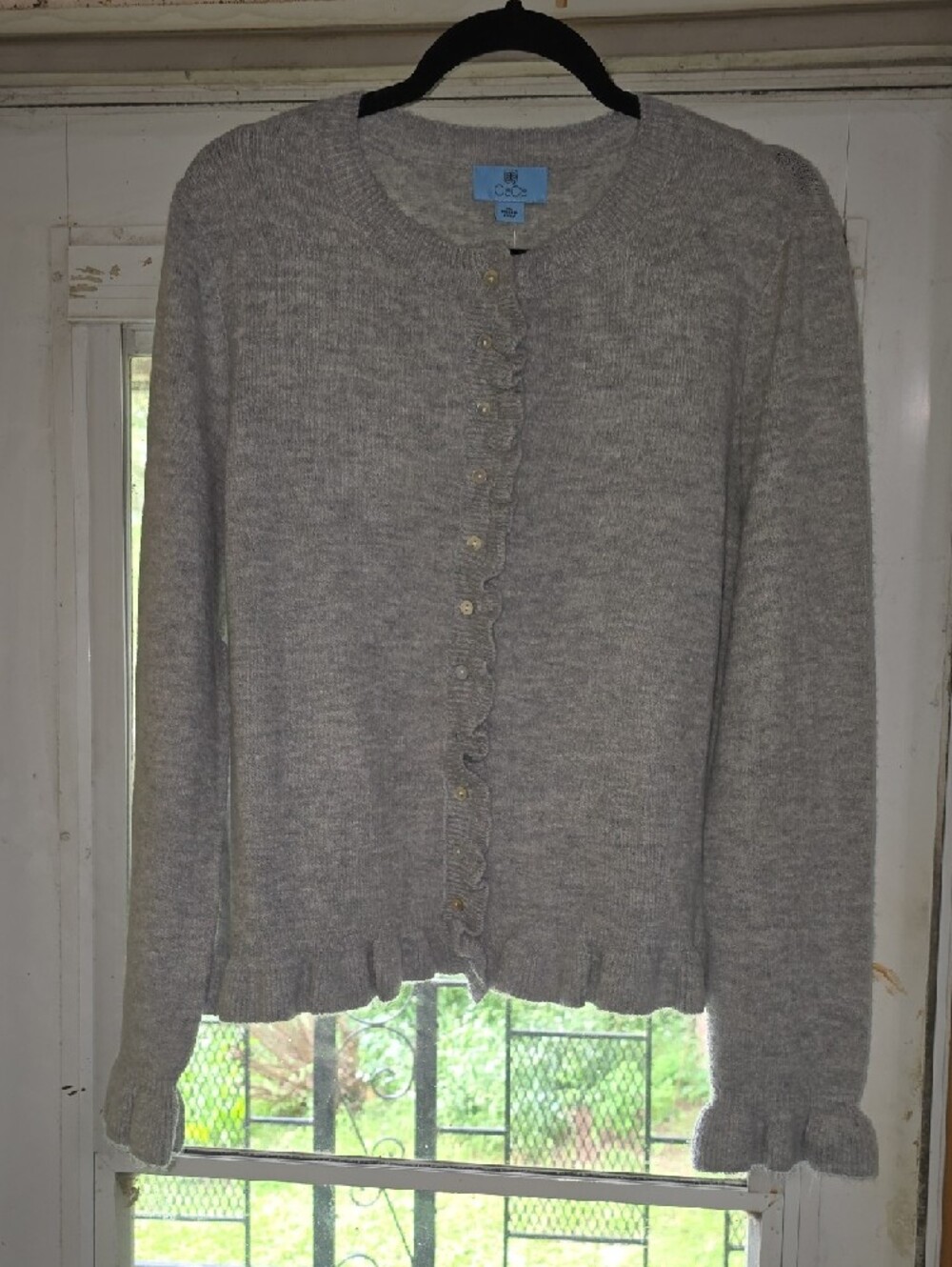 CeCe - Ruffle-Trim Button-Front Cardigan - Picture 3 of 7
